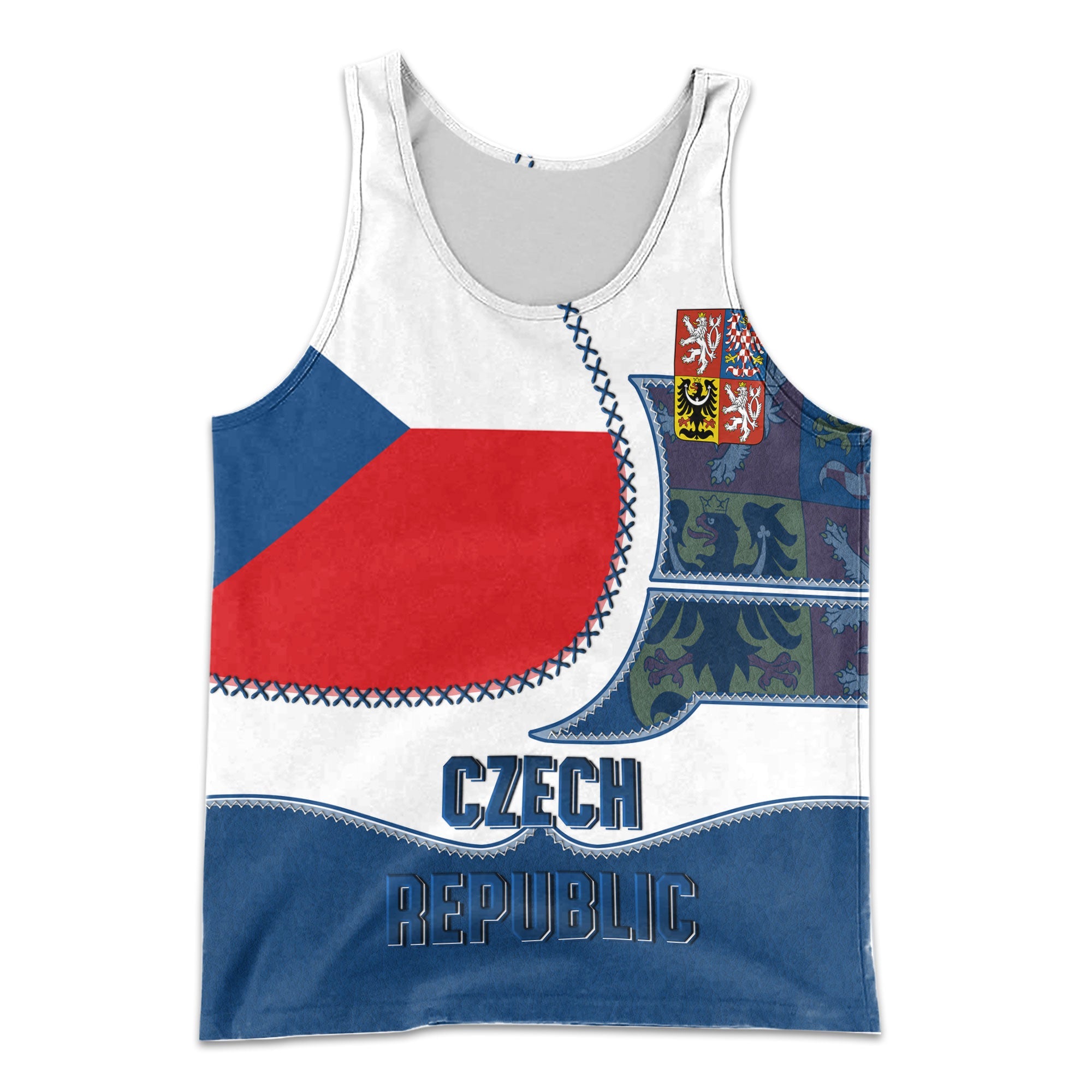 Czech Republic Men Tank Top Flag & Coat Of Arms Leather Style