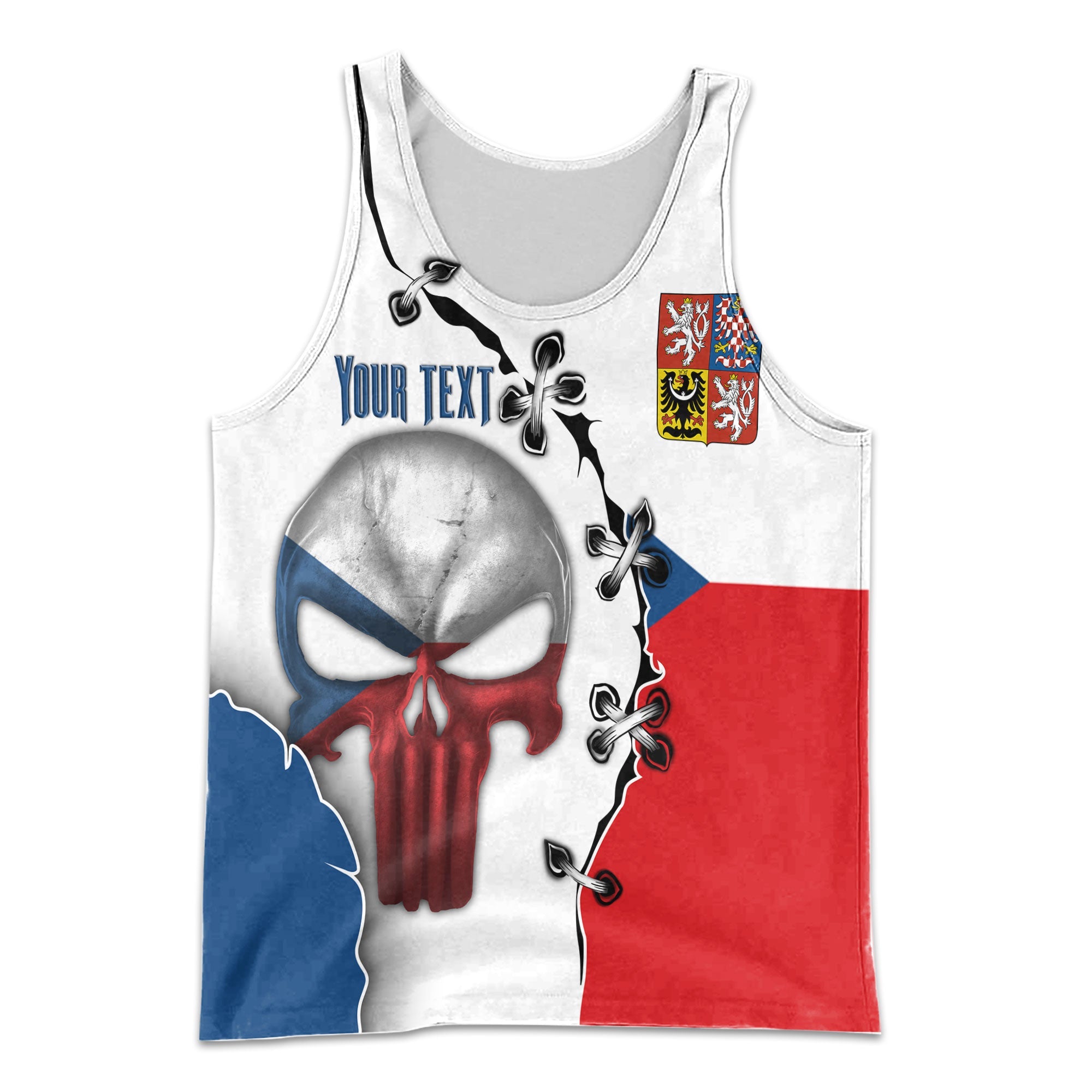 Czech Republic Men Tank Top Flag & Coat Of Arms Skull Style