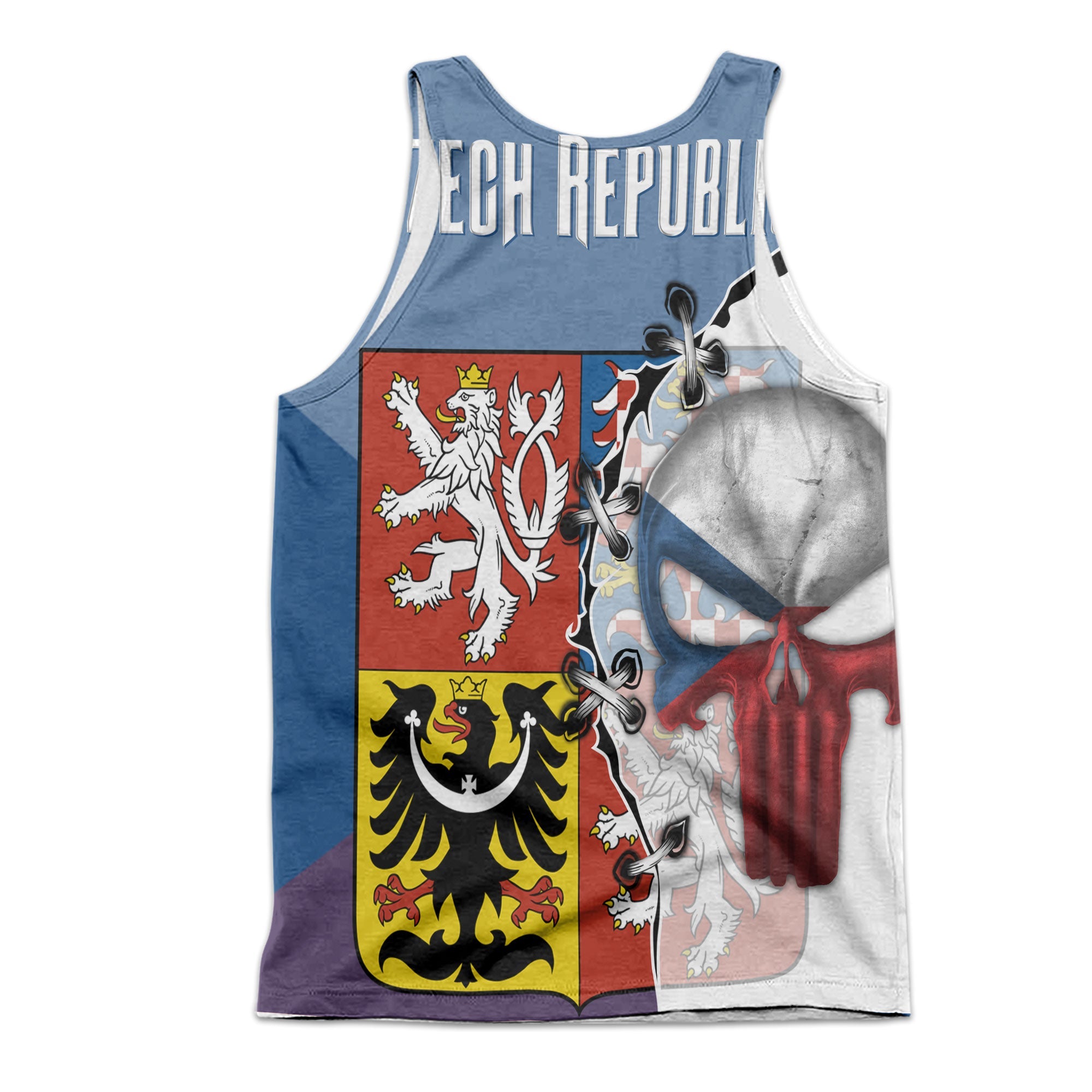 Czech Republic Men Tank Top Flag & Coat Of Arms Skull Style