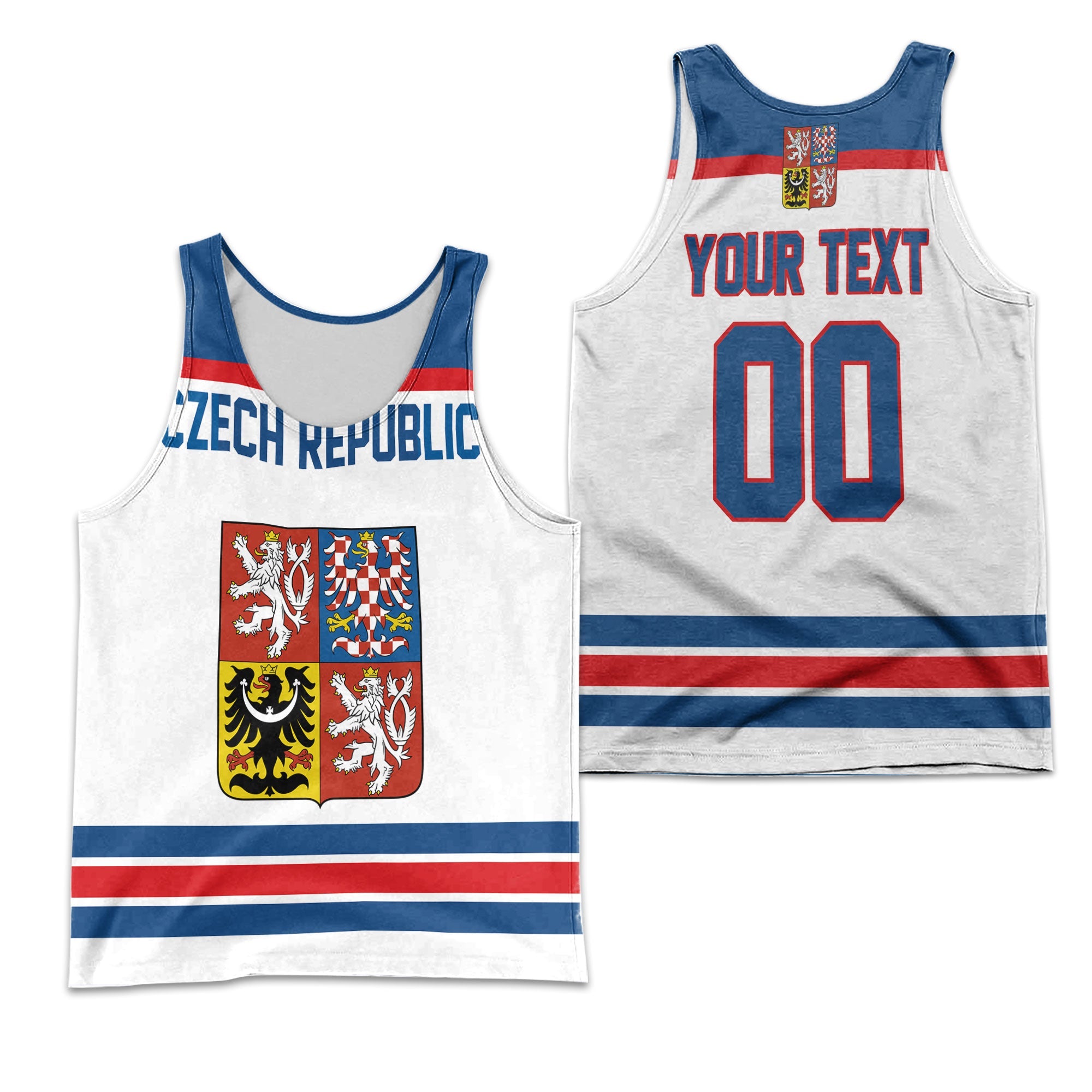 Czech Republic Men Tank Top Flag & Coat Of Arms Hockey Style