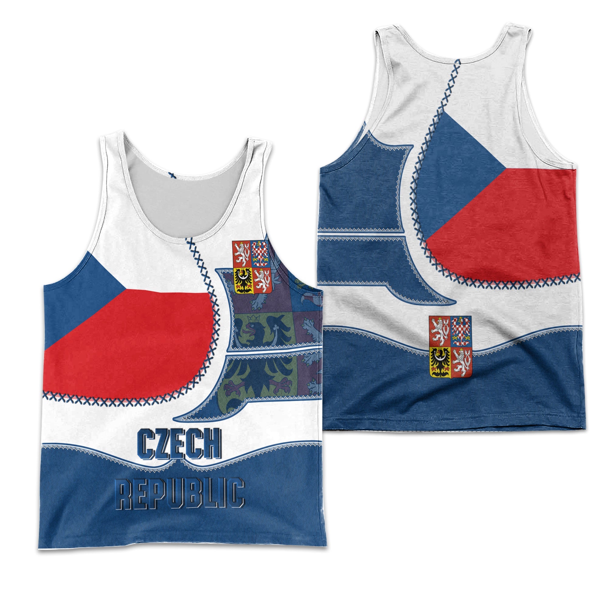 Czech Republic Men Tank Top Flag & Coat Of Arms Leather Style