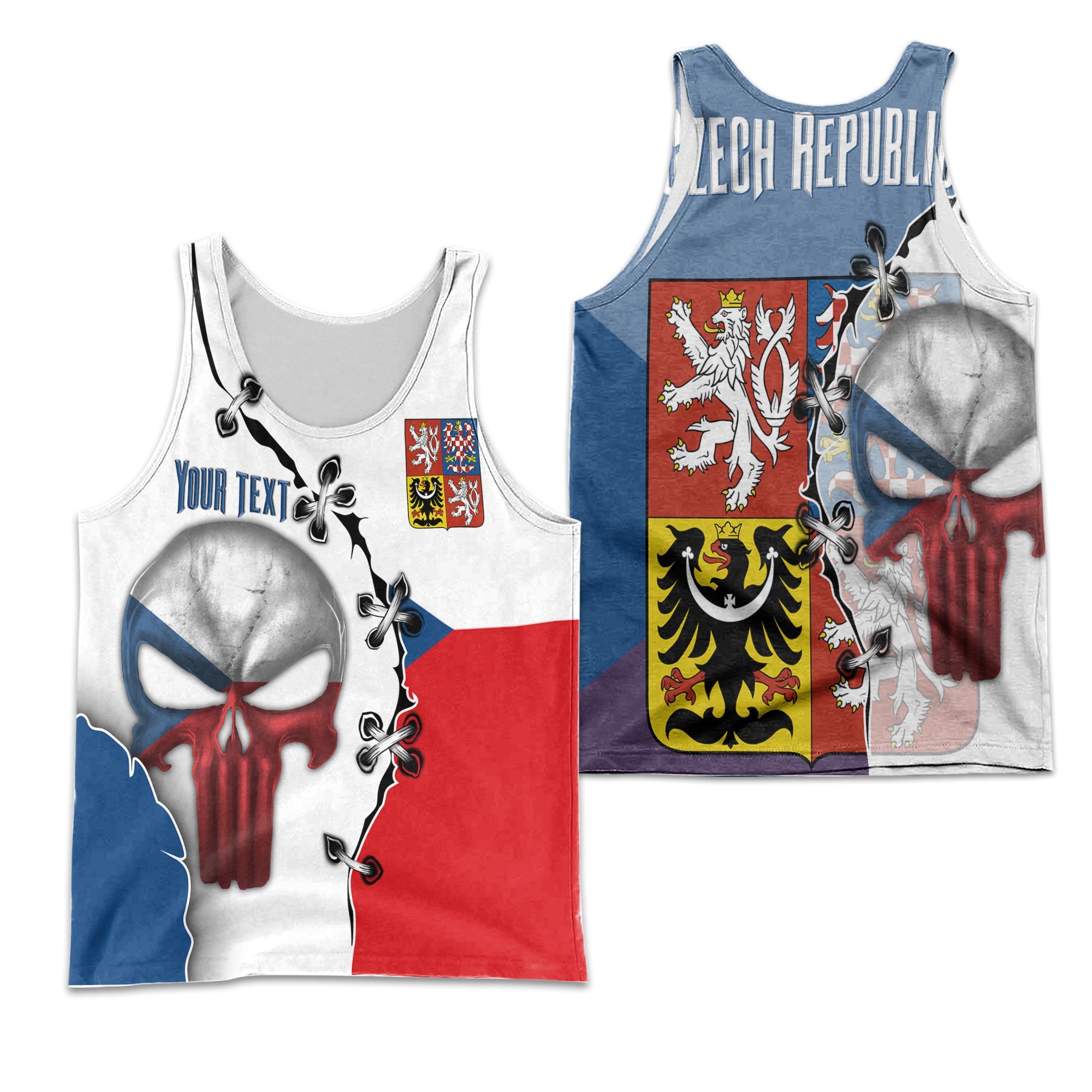 Czech Republic Men Tank Top Flag & Coat Of Arms Skull Style