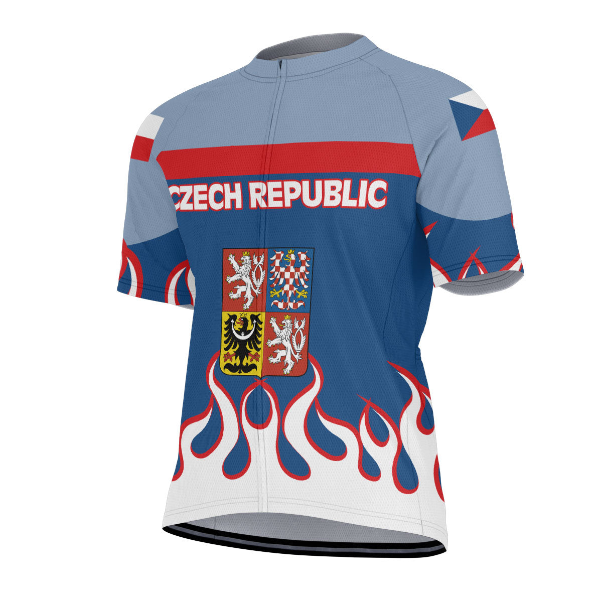 Czech Republic Men's Cycling Jersey Flag & Coat Of Arms Fire Hockey Style