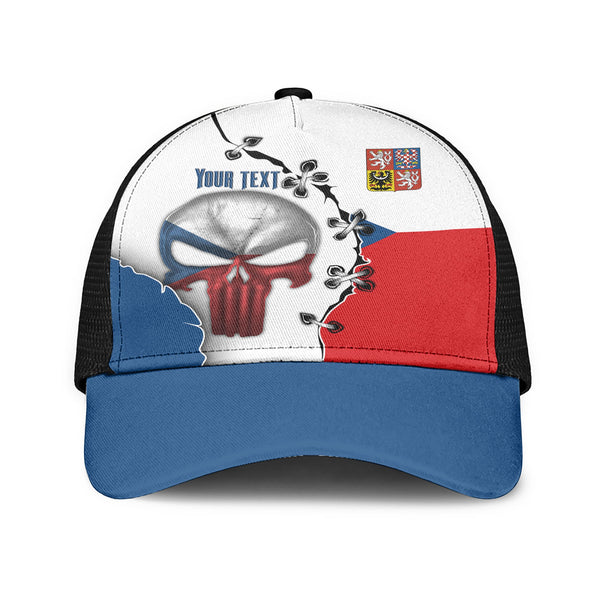 Czech Republic Mesh Back Cap Flag & Coat Of Arms Skull Style