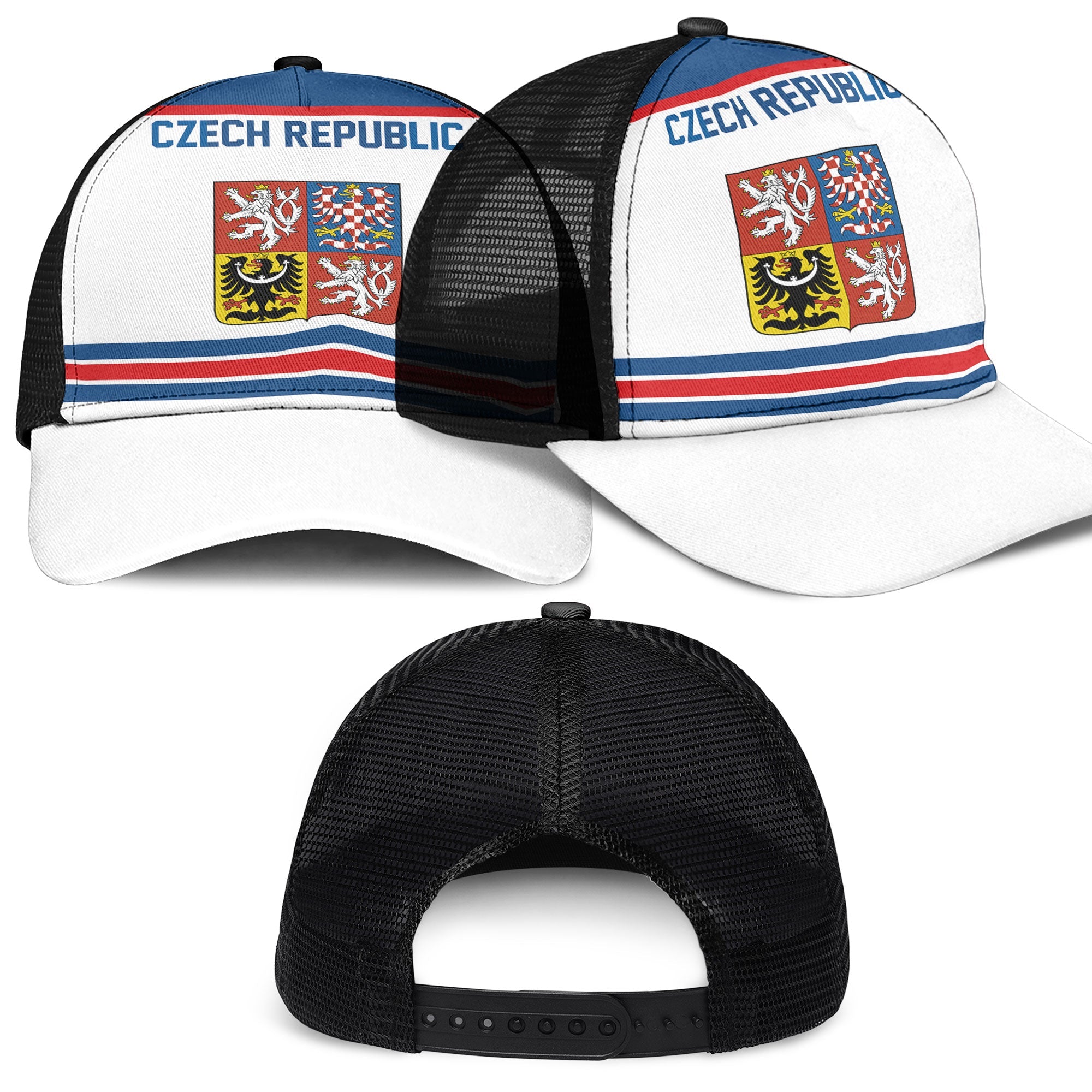 Czech Republic Mesh Back Cap Flag & Coat Of Arms Hockey Style