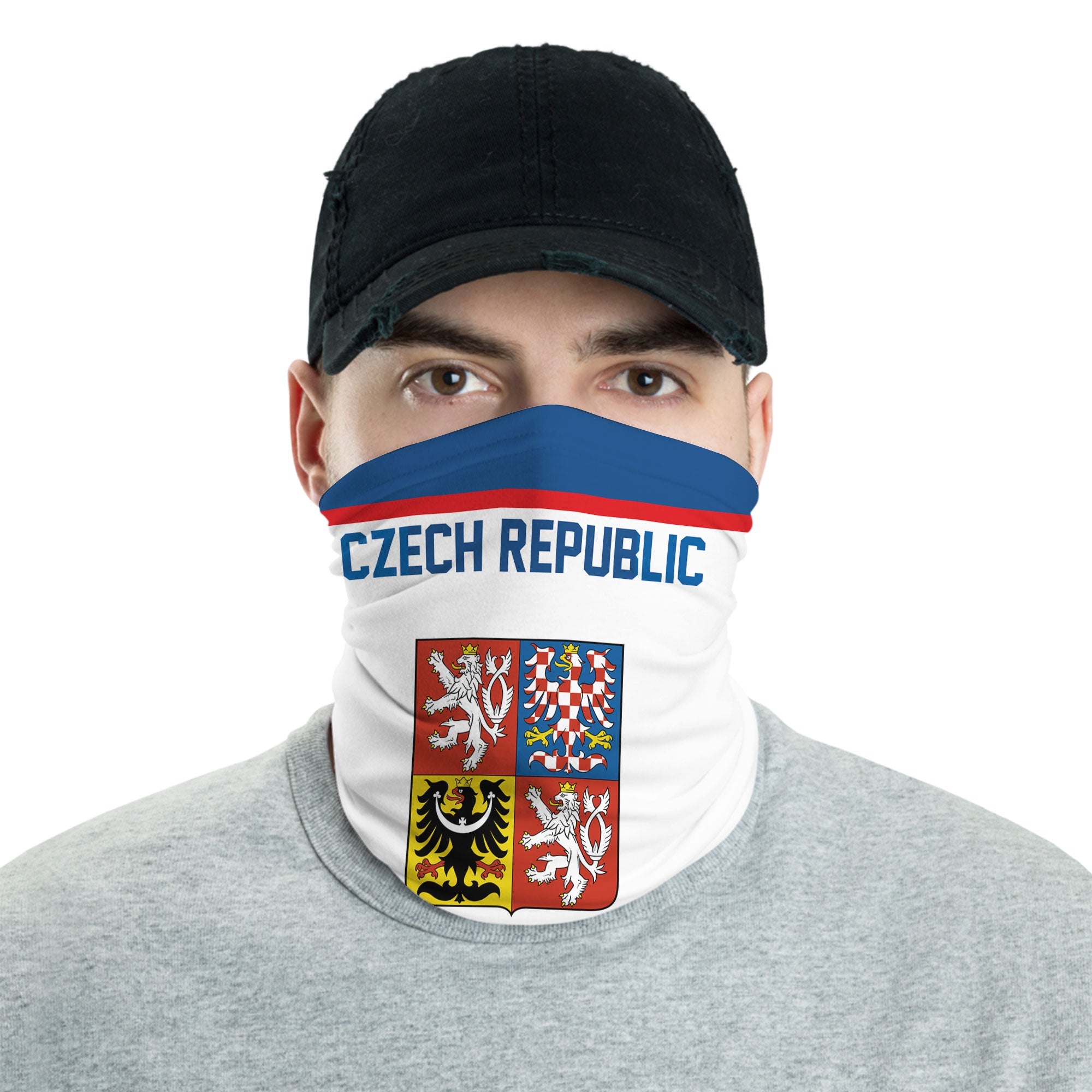 Czech Republic Neck Gaiter Flag & Coat Of Arms Hockey Style