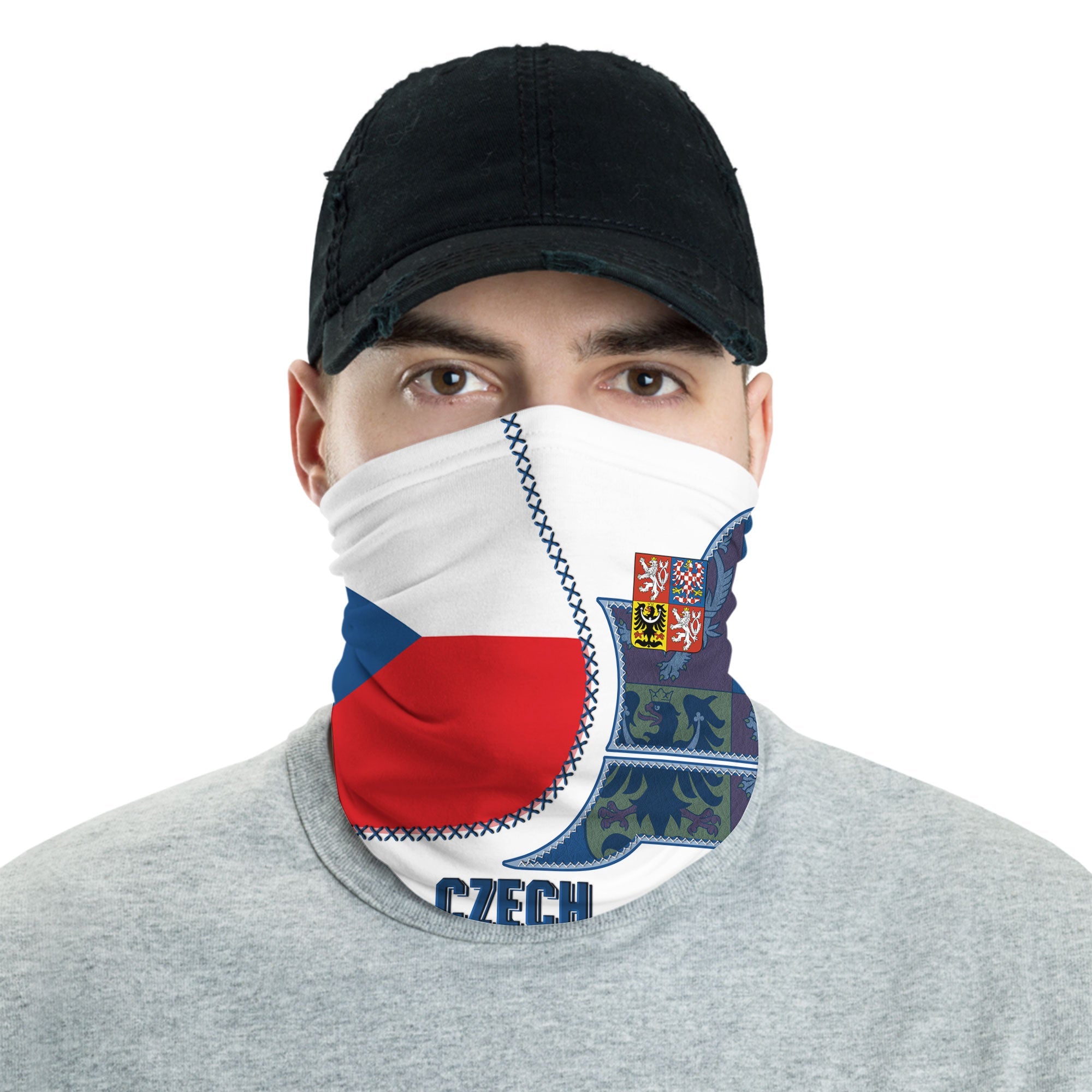 Czech Republic Neck Gaiter Flag & Coat Of Arms Leather Style