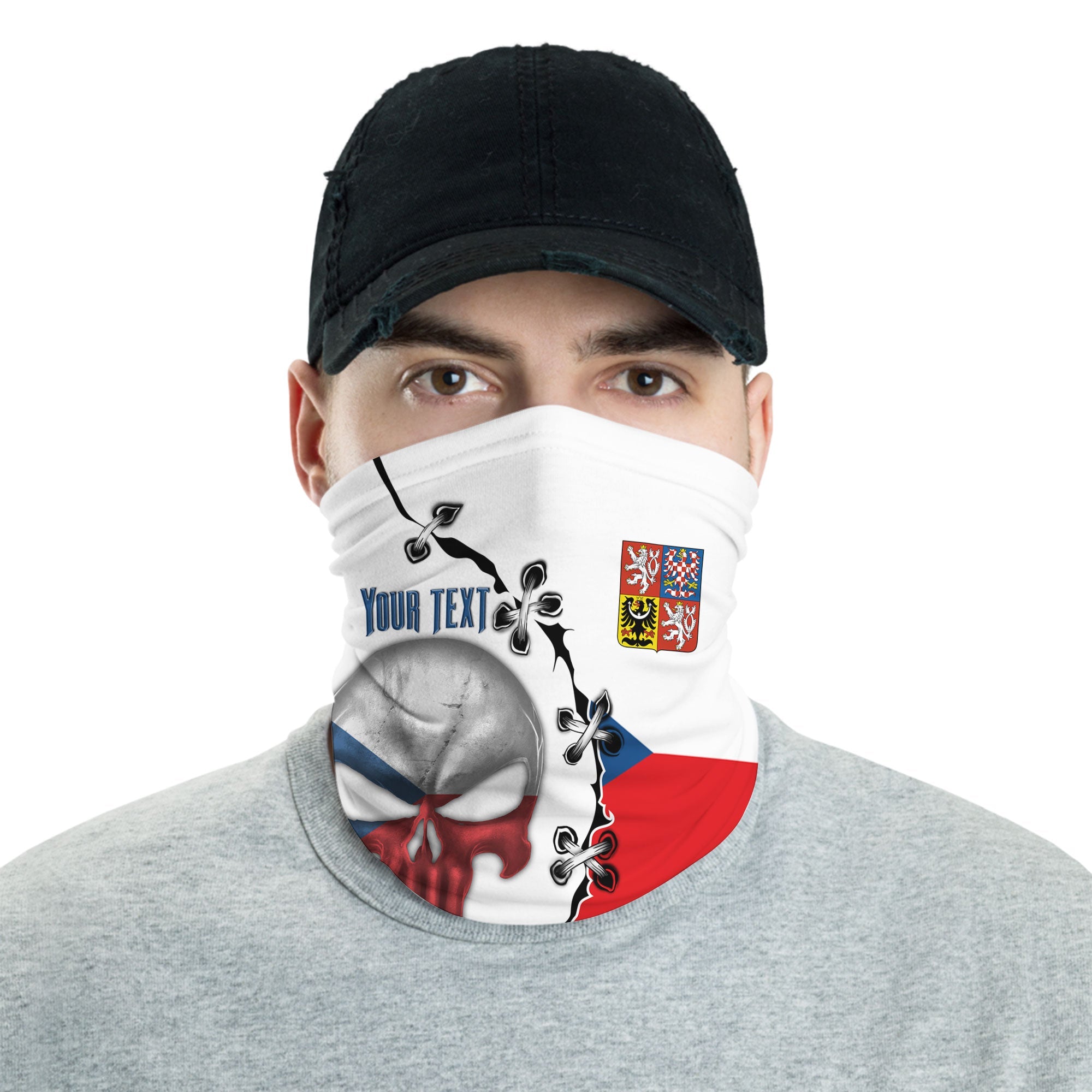 Czech Republic Neck Gaiter Flag & Coat Of Arms Skull Style