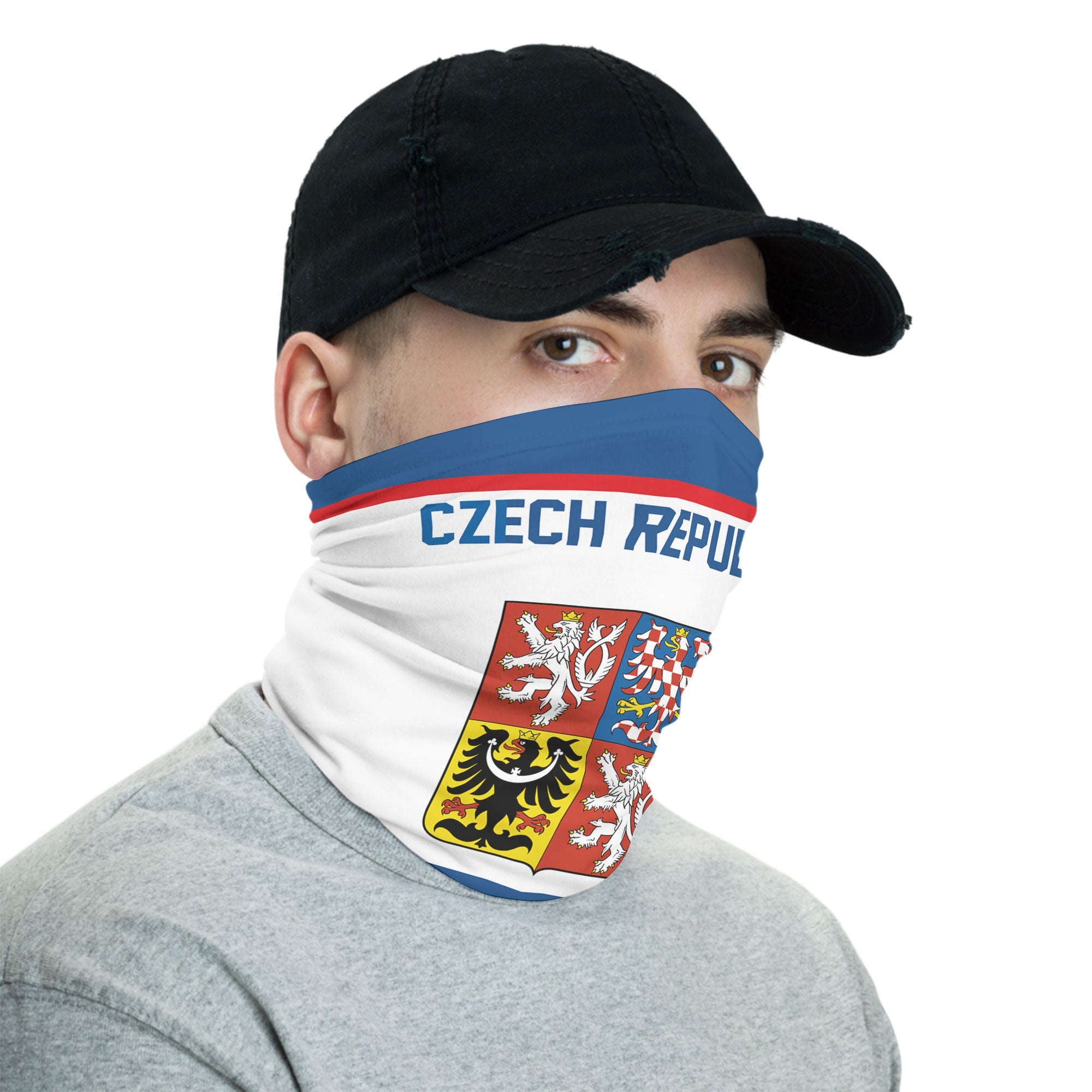 Czech Republic Neck Gaiter Flag & Coat Of Arms Hockey Style