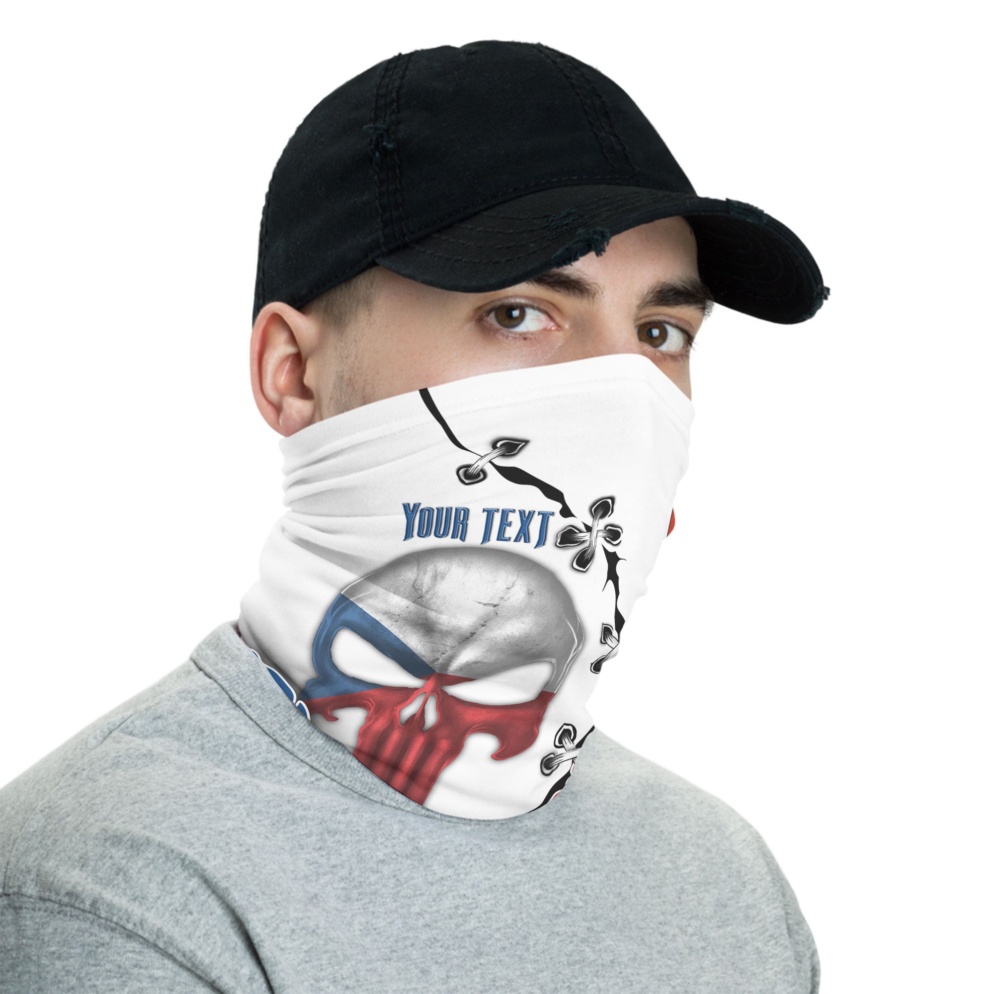 Czech Republic Neck Gaiter Flag & Coat Of Arms Skull Style