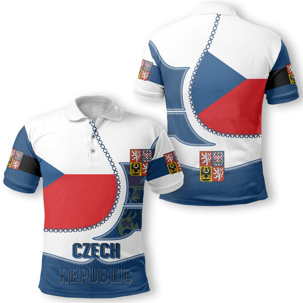 Czech Republic Polo Shirt Flag & Coat Of Arms Leather Style