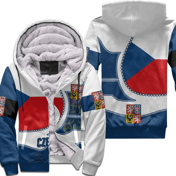 Czech Republic Sherpa Hoodie Flag & Coat Of Arms Leather Style