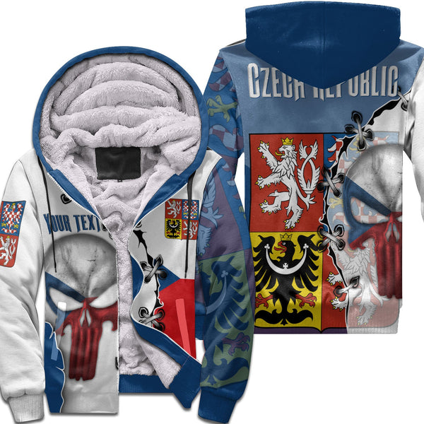 Czech Republic Sherpa Hoodie Flag & Coat Of Arms Skull Style