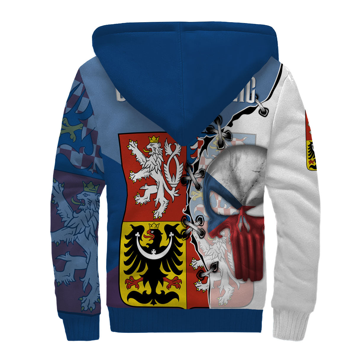 Czech Republic Sherpa Hoodie Flag & Coat Of Arms Skull Style