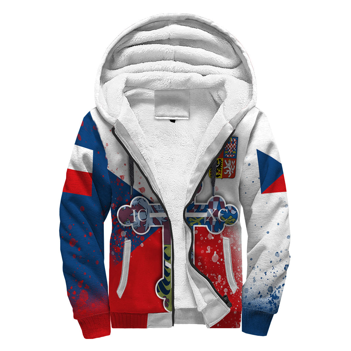 Czech Republic Sherpa Hoodie Flag & Coat Of Arms Orthodox Style