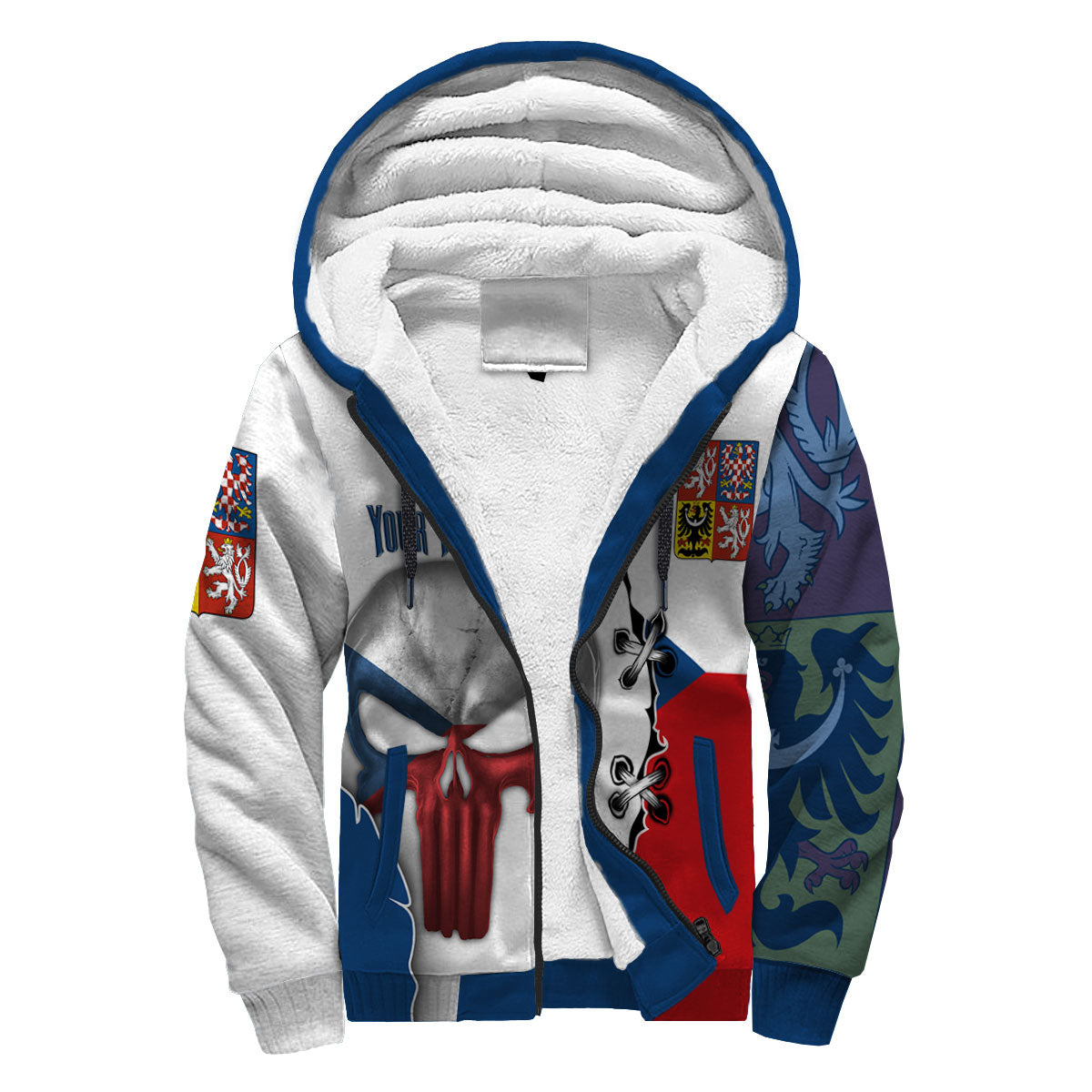 Czech Republic Sherpa Hoodie Flag & Coat Of Arms Skull Style