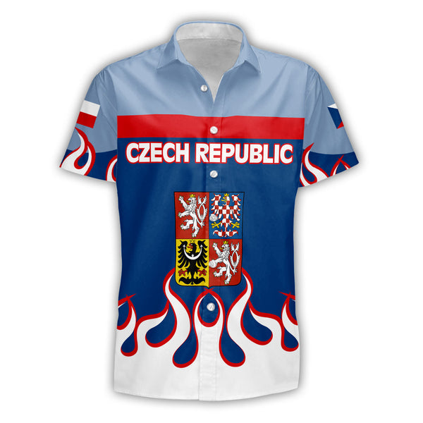 Czech Republic Short Sleeve Shirt Flag & Coat Of Arms Fire Hockey Style