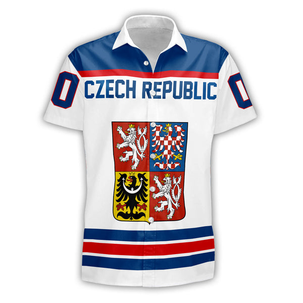 Czech Republic Short Sleeve Shirt Flag & Coat Of Arms Hockey Style