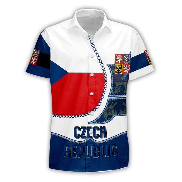 Czech Republic Short Sleeve Shirt Flag & Coat Of Arms Leather Style