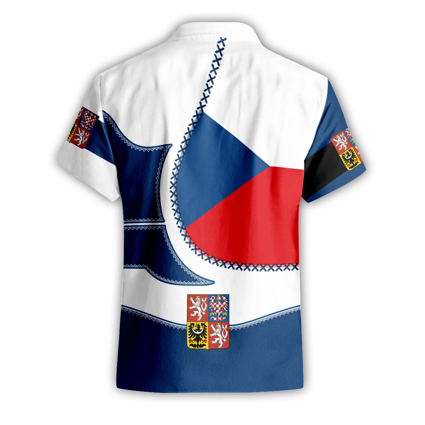 Czech Republic Short Sleeve Shirt Flag & Coat Of Arms Leather Style