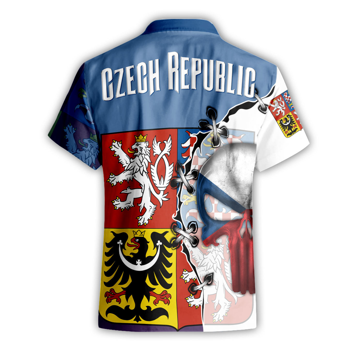 Czech Republic Short Sleeve Shirt Flag & Coat Of Arms Skull Style