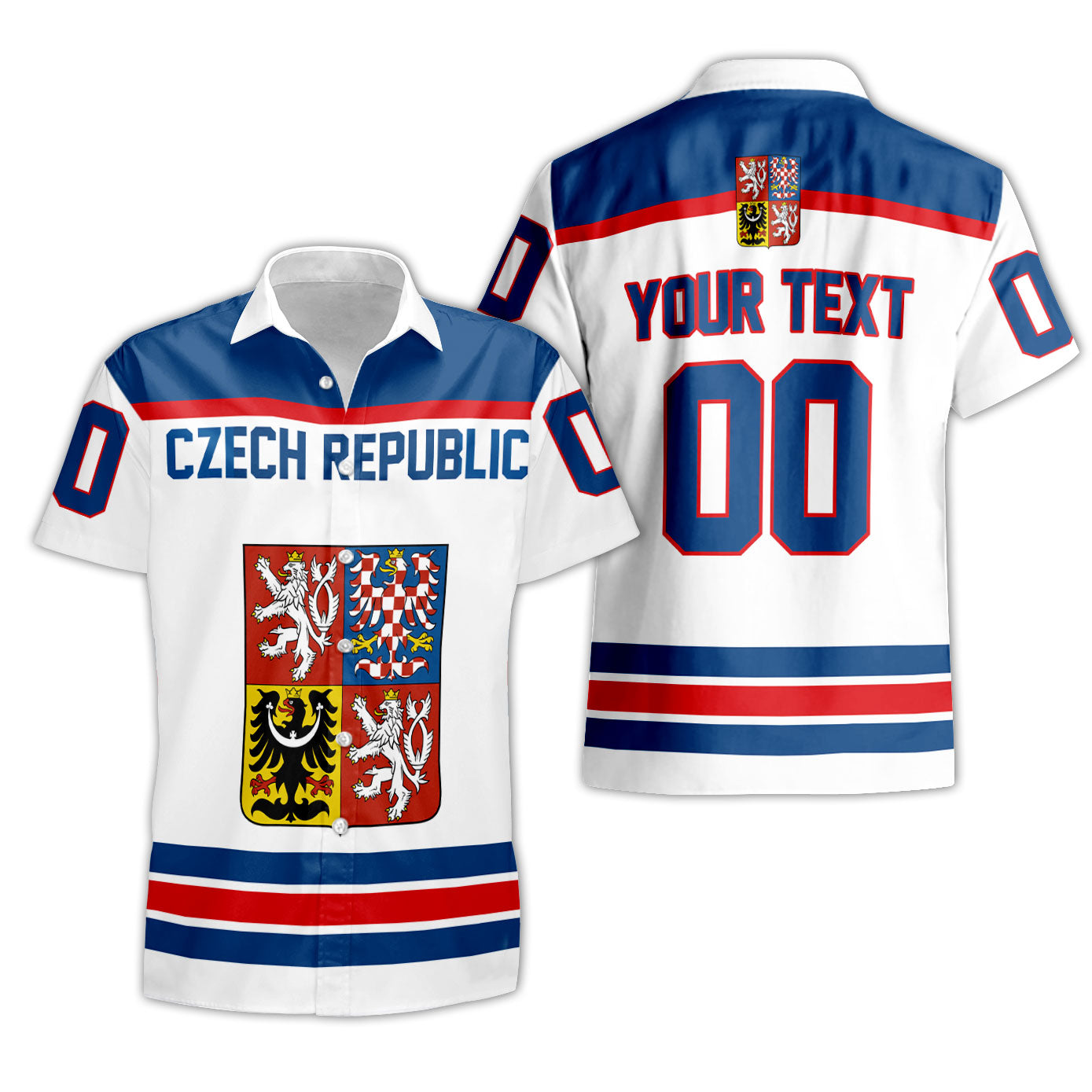 Czech Republic Short Sleeve Shirt Flag & Coat Of Arms Hockey Style