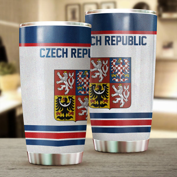 Czech Republic Stainless Steel Glitter Tumbler Flag & Coat Of Arms Hockey Style