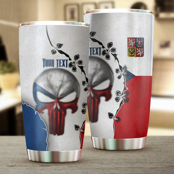 Czech Republic Stainless Steel Glitter Tumbler Flag & Coat Of Arms Skull Style