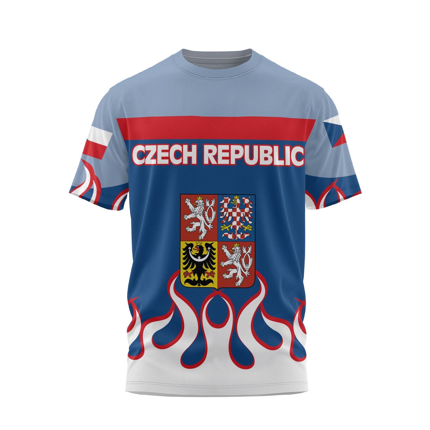 Czech Republic T Shirt Flag & Coat Of Arms Fire Hockey Style