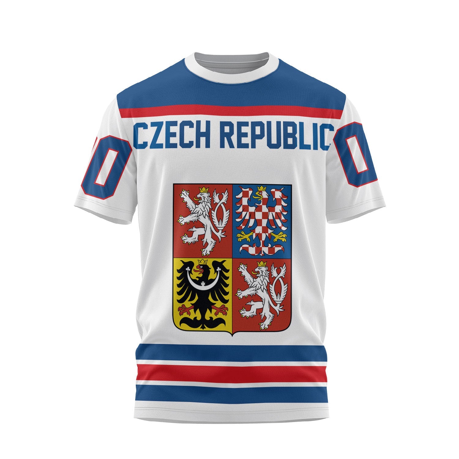 Czech Republic T Shirt Flag & Coat Of Arms Hockey Style