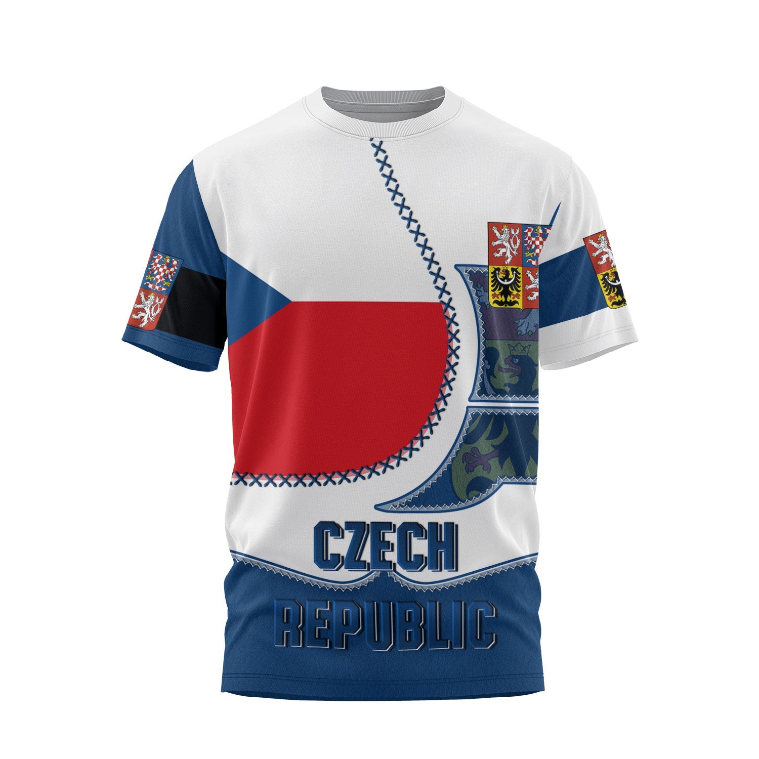 Czech Republic T Shirt Flag & Coat Of Arms Leather Style