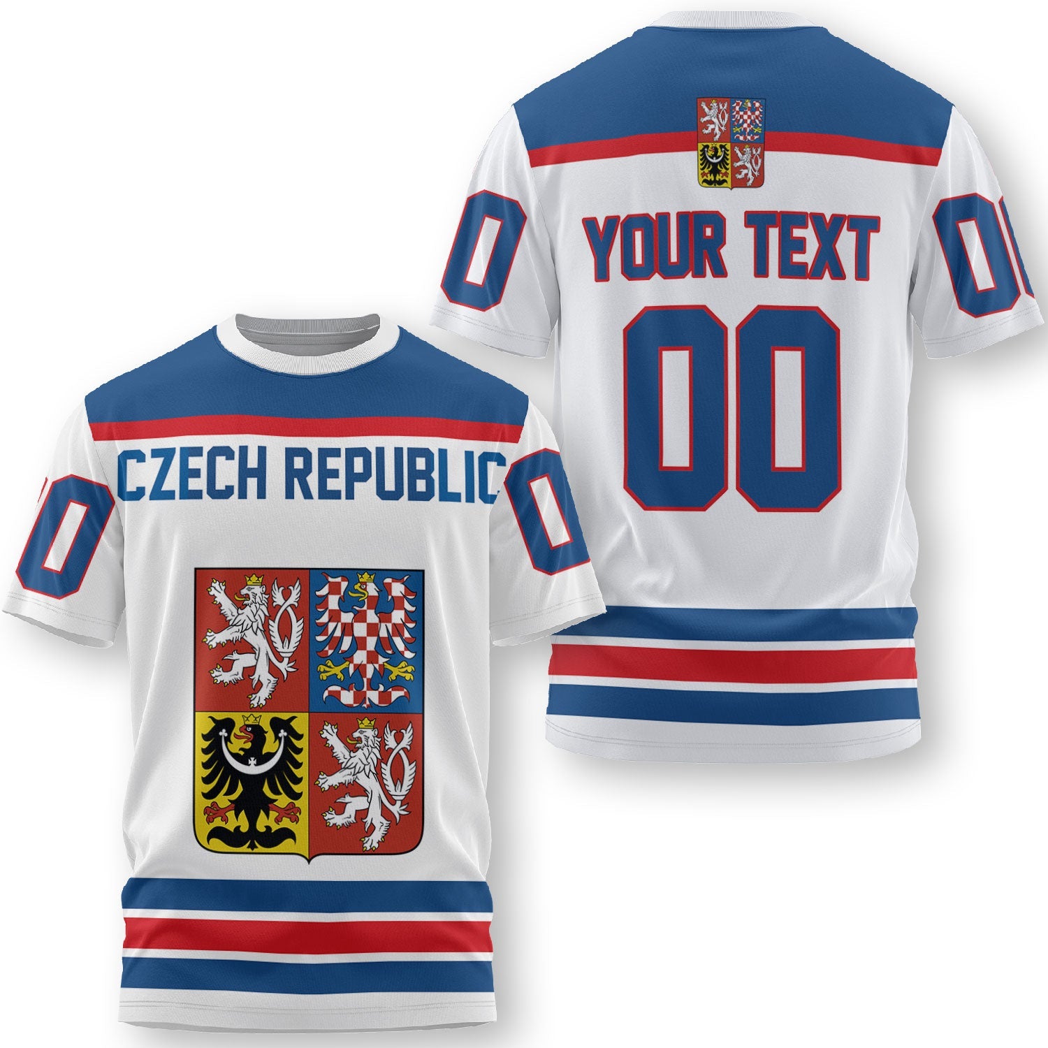 Czech Republic T Shirt Flag & Coat Of Arms Hockey Style