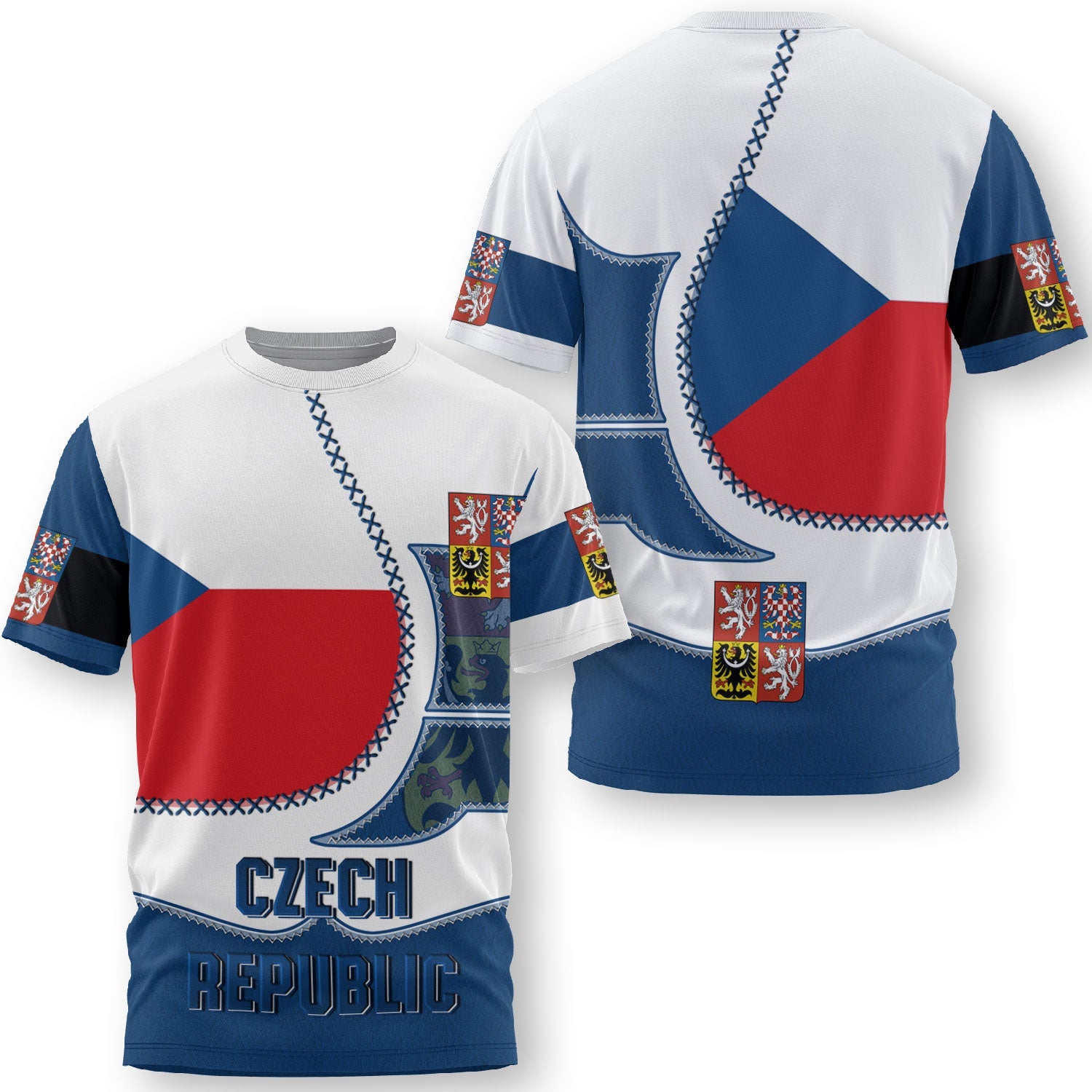 Czech Republic T Shirt Flag & Coat Of Arms Leather Style