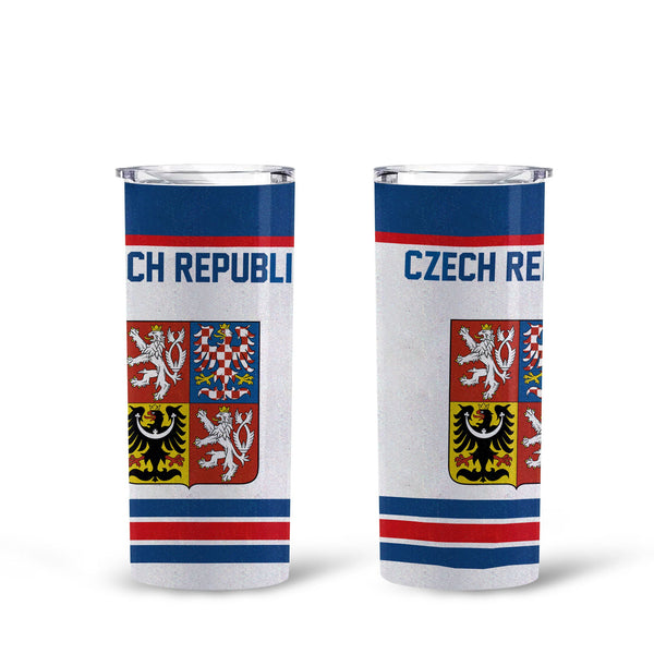 Czech Republic Tall Glitter Tumbler Flag & Coat Of Arms Hockey Style