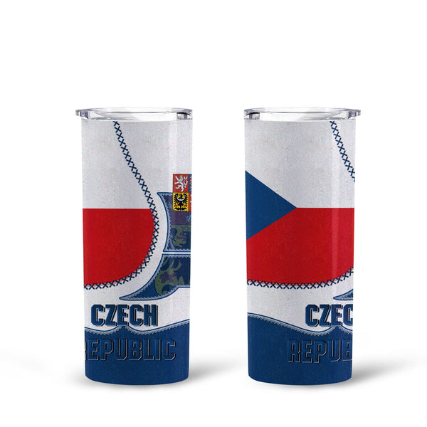 Czech Republic Tall Glitter Tumbler Flag & Coat Of Arms Leather Style