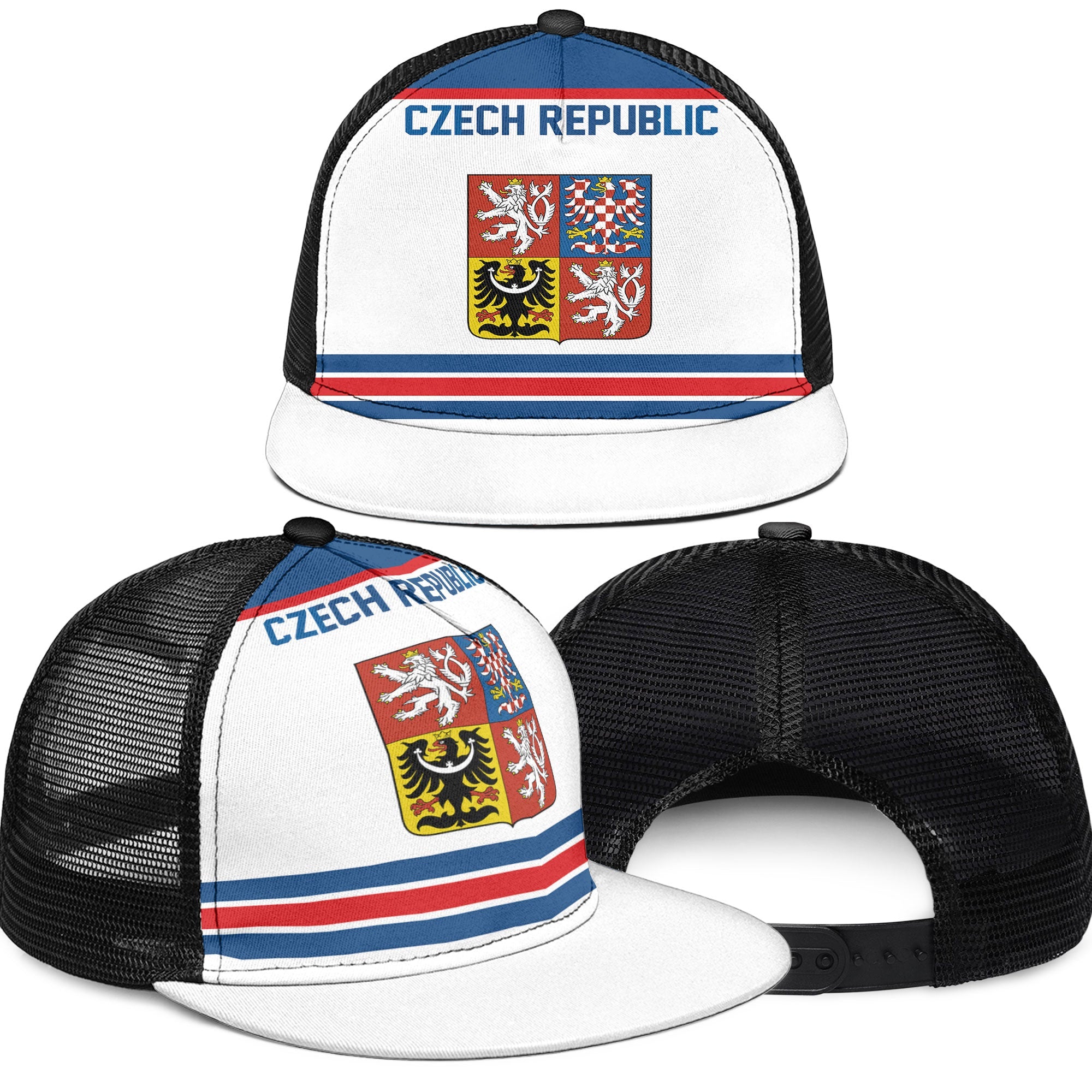 Czech Republic Trucker Hat Flag & Coat Of Arms Hockey Style