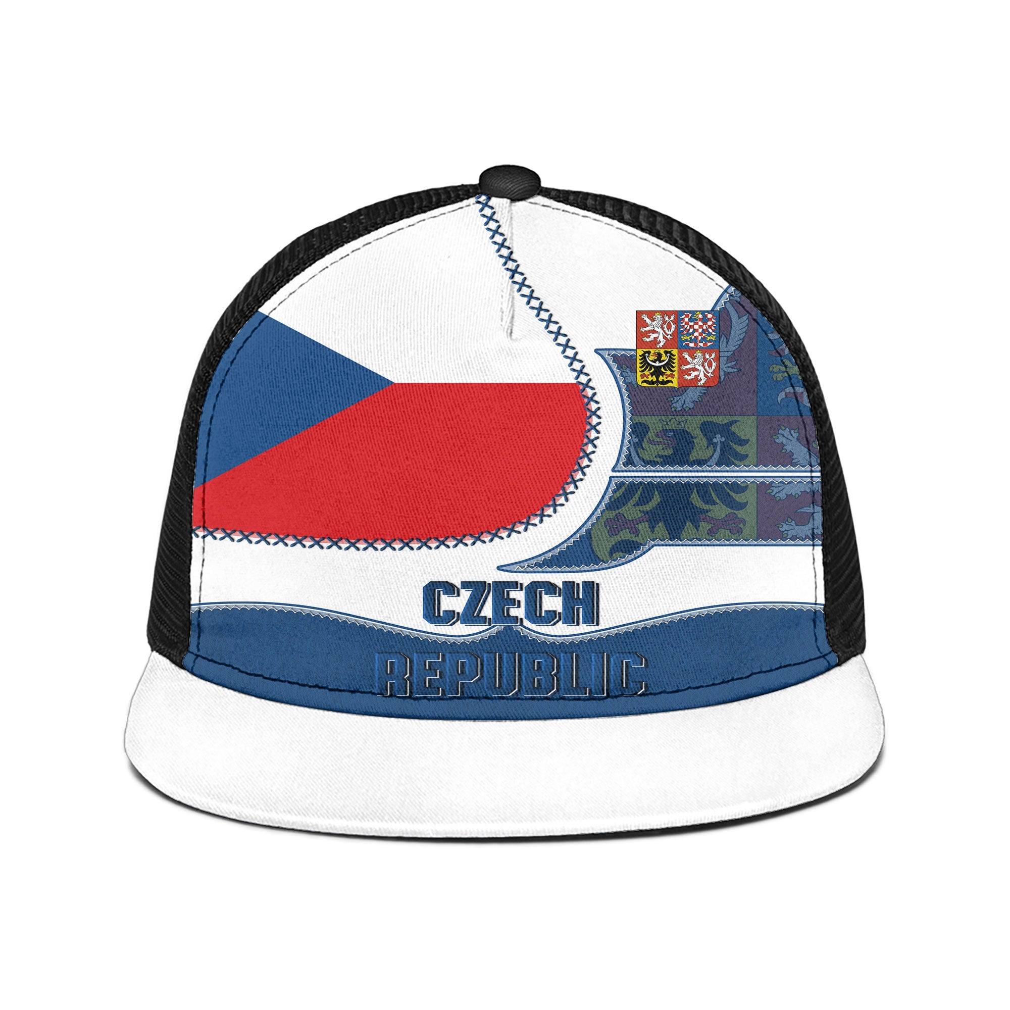 Czech Republic Trucker Hat Flag & Coat Of Arms Leather Style