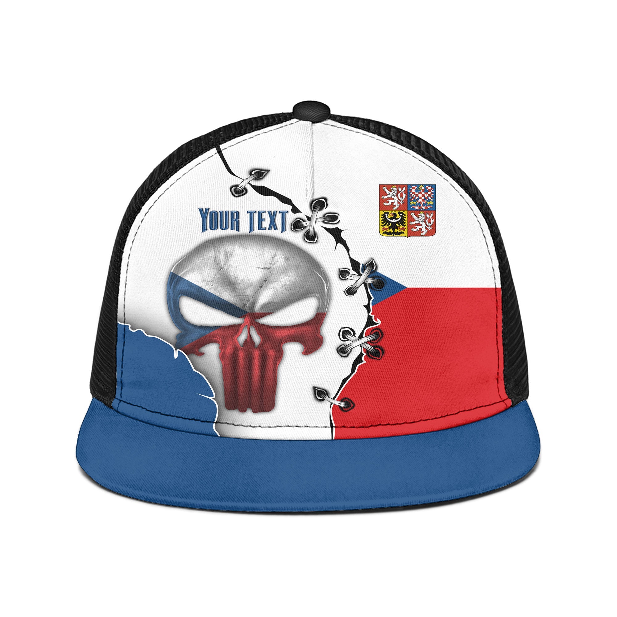 Czech Republic Trucker Hat Flag & Coat Of Arms Skull Style