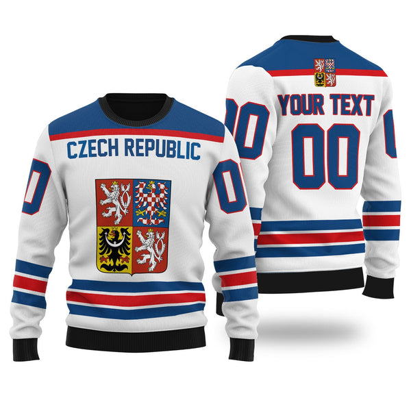 Czech Republic Ugly Sweater Flag & Coat Of Arms Hockey Style