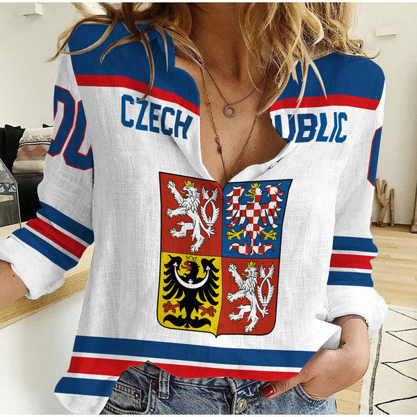 Czech Republic Women Casual Shirt Flag & Coat Of Arms Hockey Style