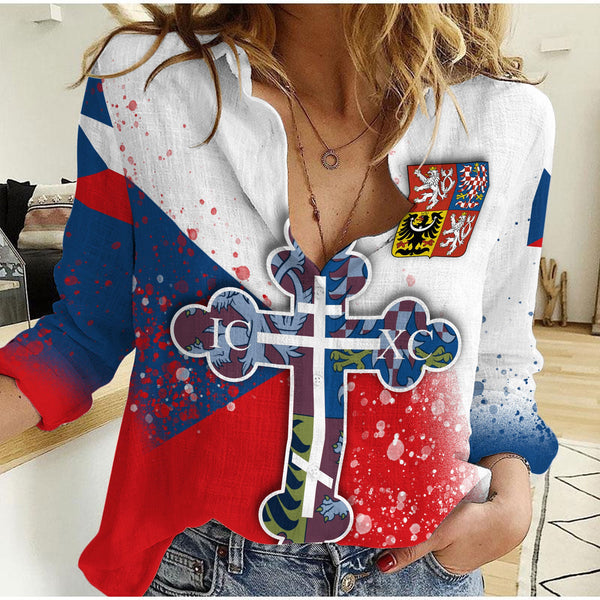 Czech Republic Women Casual Shirt Flag & Coat Of Arms Orthodox Style