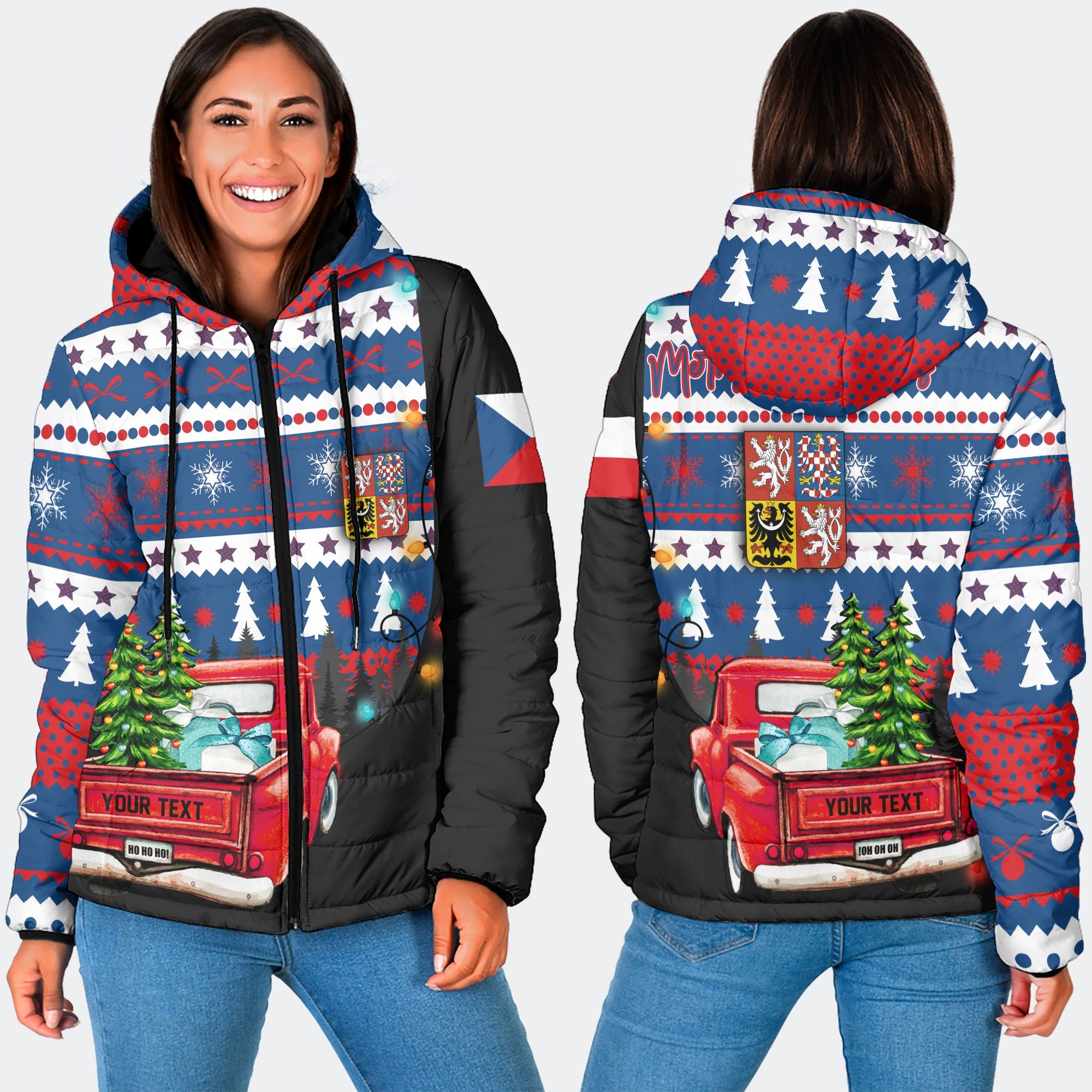 Czech Republic Women Hooded Padded Jacket Coat Of Arms Christmas Style