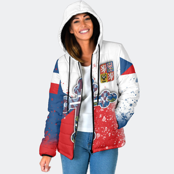 Czech Republic Women Hooded Padded Jacket Flag & Coat Of Arms Orthodox Style