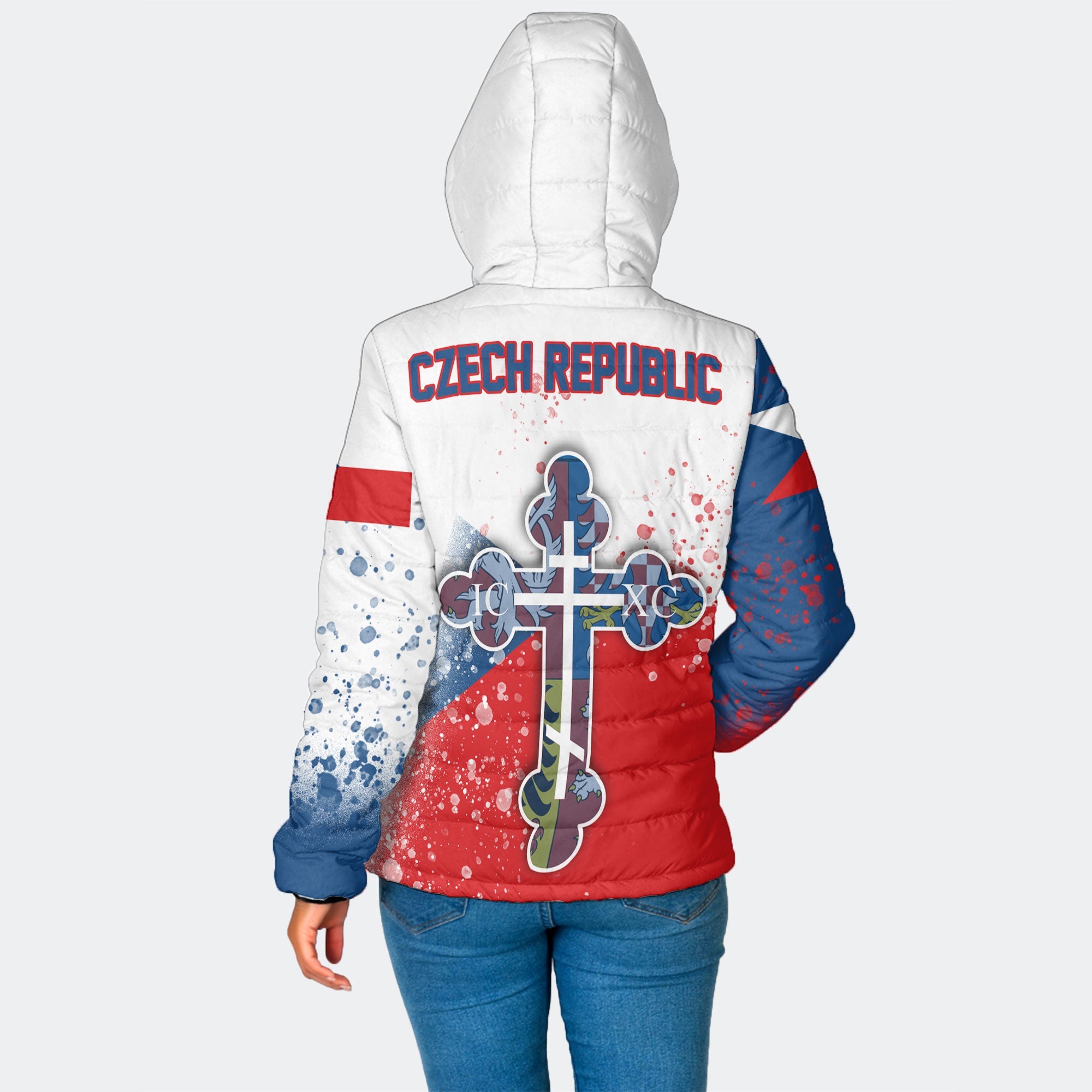 Czech Republic Women Hooded Padded Jacket Flag & Coat Of Arms Orthodox Style