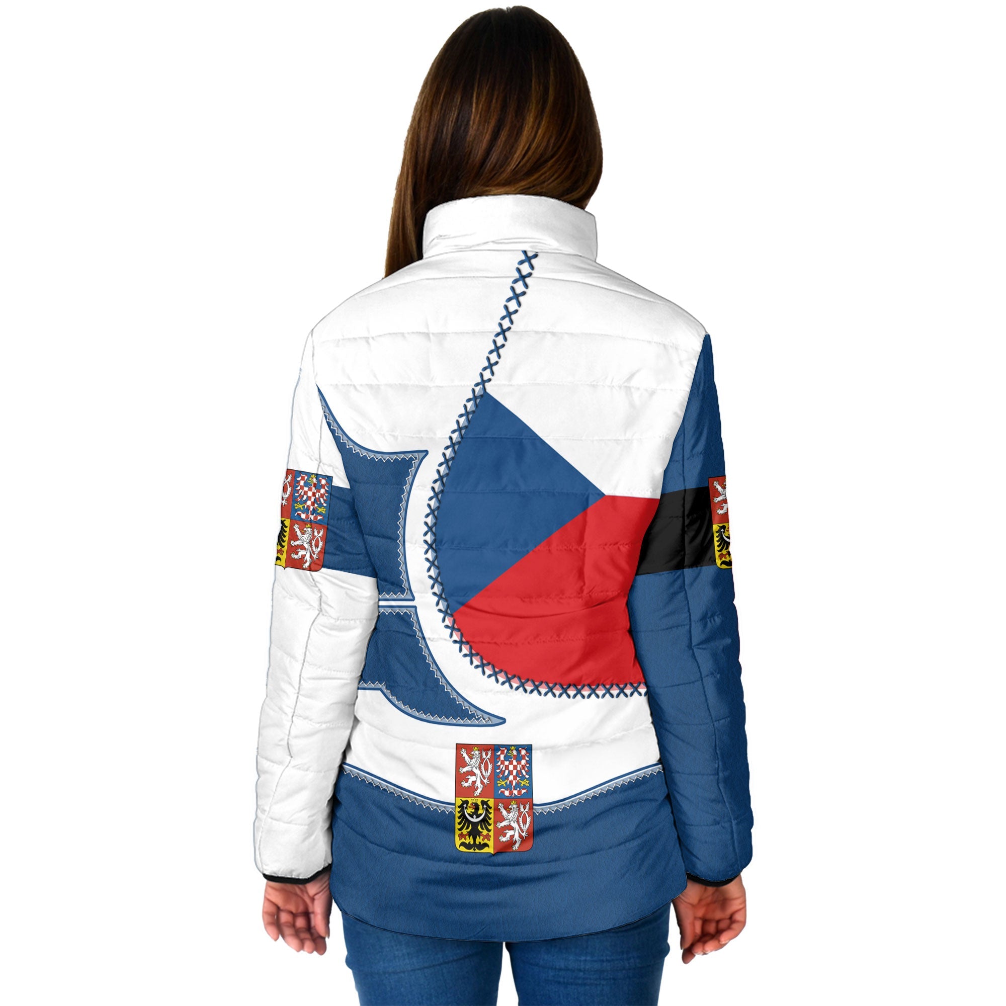 Czech Republic Women Padded Jacket Flag & Coat Of Arms Leather Style