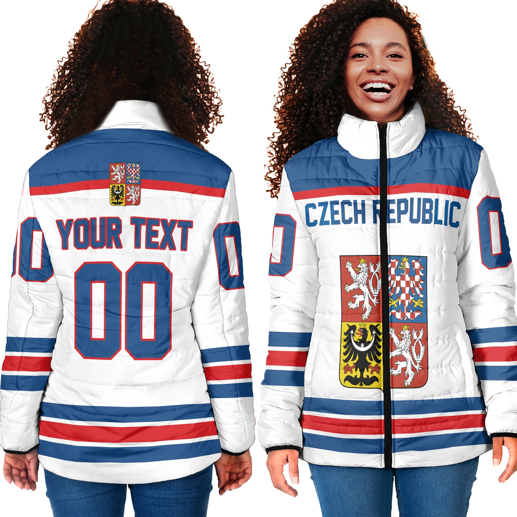 Czech Republic Women Padded Jacket Flag & Coat Of Arms Hockey Style