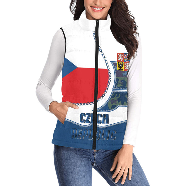 Czech Republic Women Padded Jacket Vest Flag & Coat Of Arms Leather Style