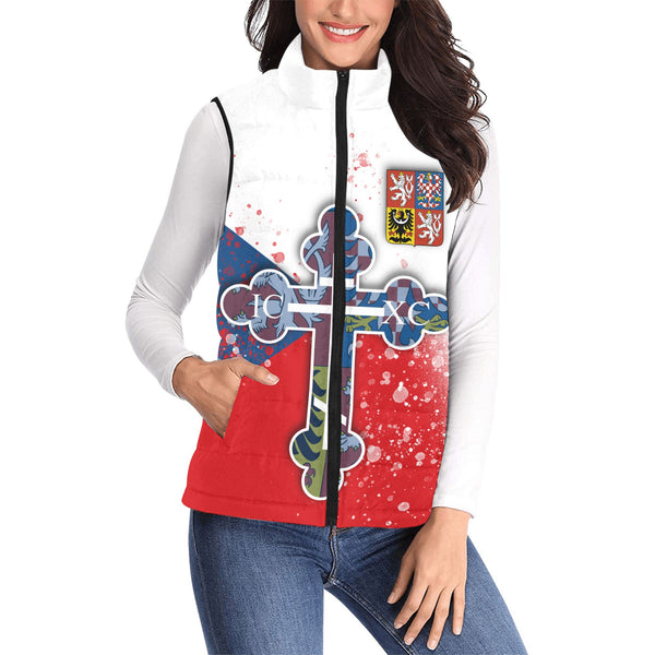 Czech Republic Women Padded Jacket Vest Flag & Coat Of Arms Orthodox Style