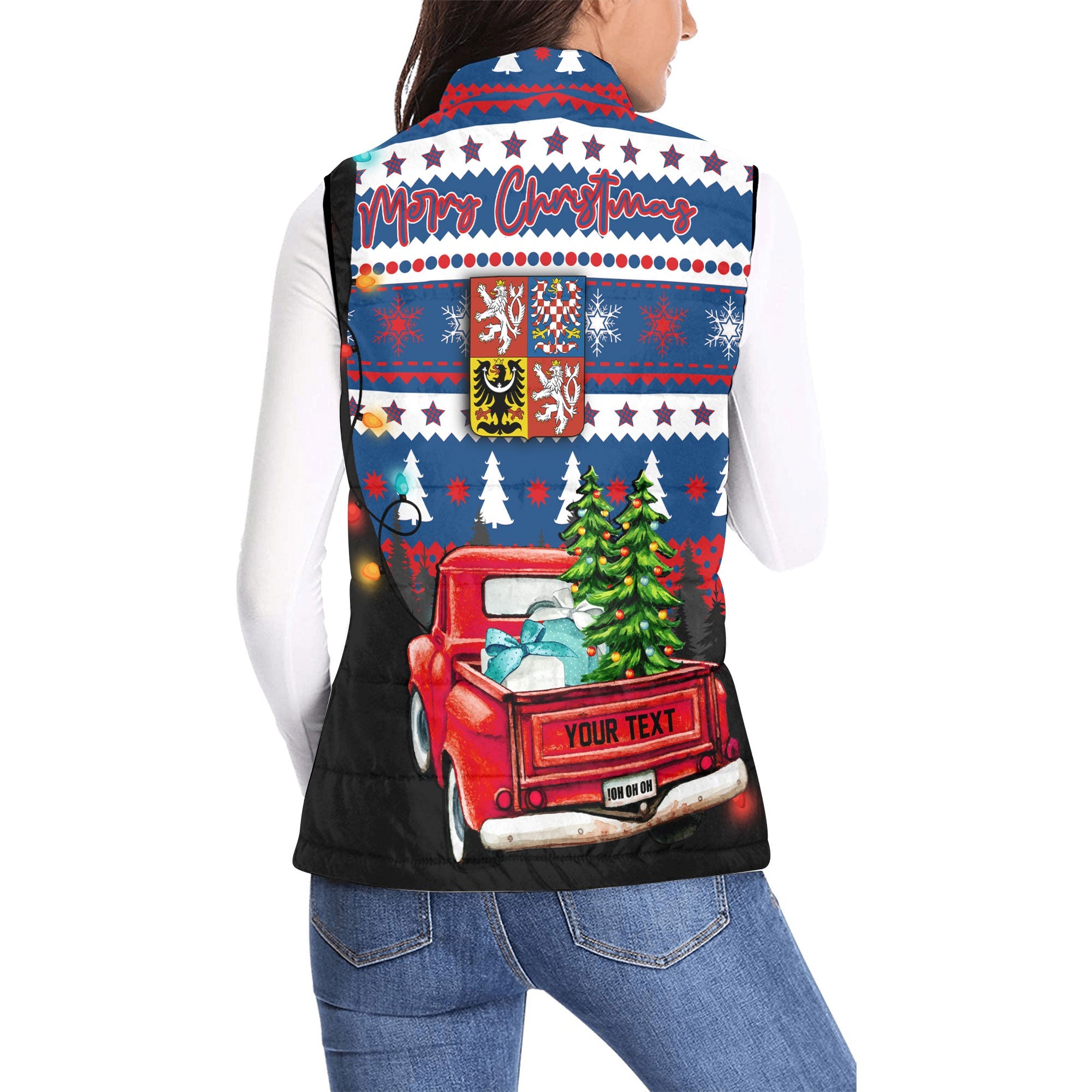 Czech Republic Women Padded Jacket Vest Coat Of Arms Christmas Style