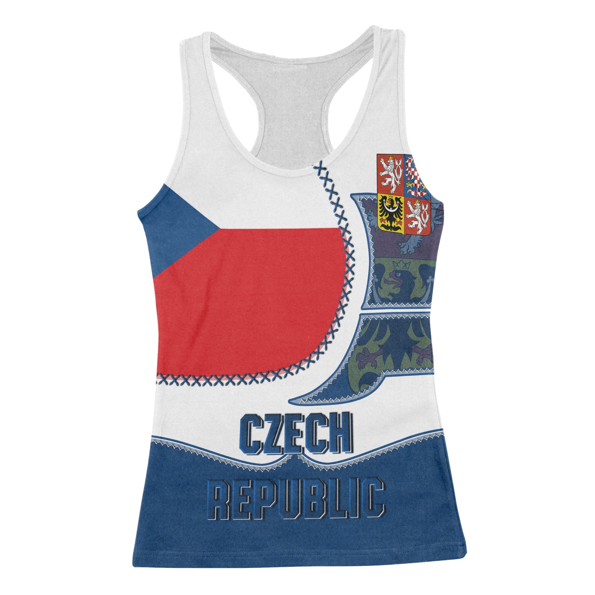 Czech Republic Women Tank Top Flag & Coat Of Arms Leather Style